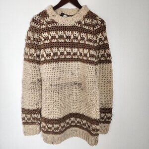 The Bay Women's Wool Blend Sweater Thick Cream Brown Nordic Grandpa M